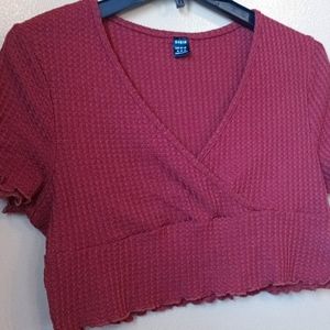 Y2K Shein crop top crisscross surplice short sleeve lettuce trimme jr Sz 12 EUC.